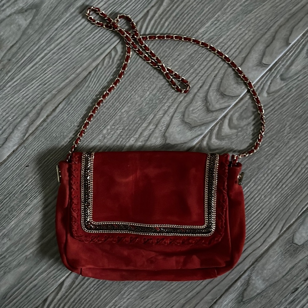 MNG SUEDE ORANGE CROSSBODY CHAIN BAG